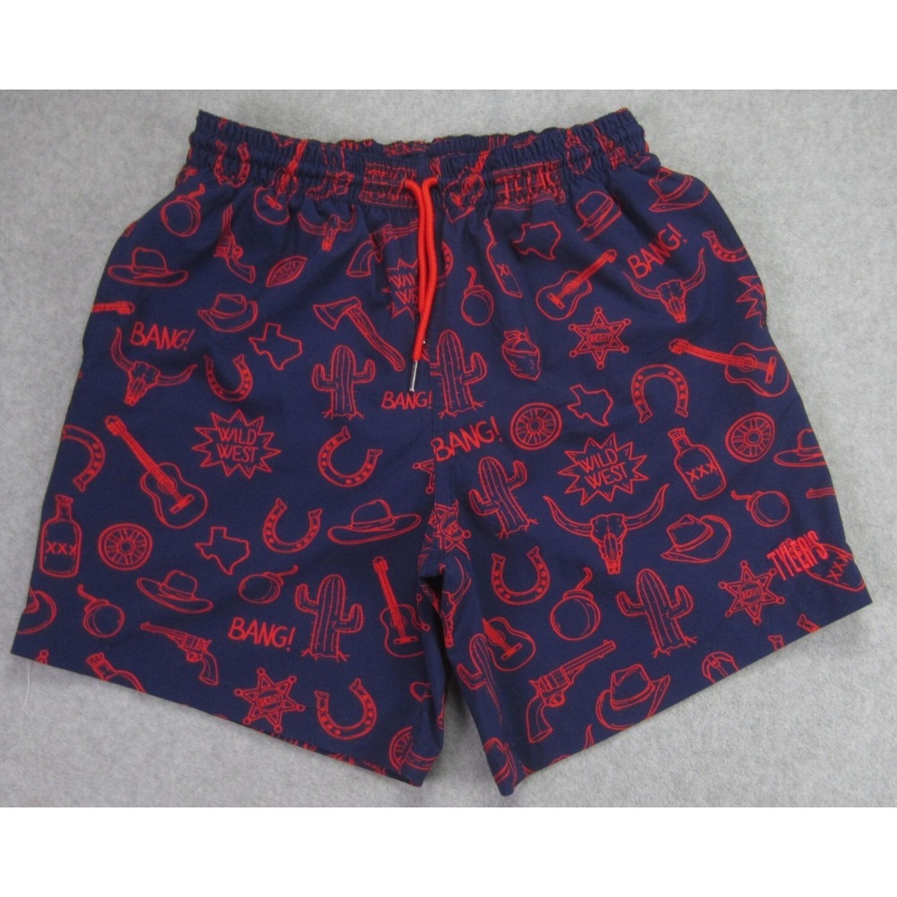 Tyler's Swim Trunks Mens M‎ Red Blue Wild West Elastic Waist Drawstring Shorts